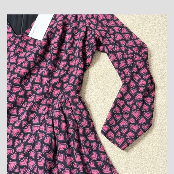 NWT Reformation Tamsin Mini Dress Bon Bon Pink Hearts Motif Long Sleeve Size 12 - Picture 9 of 16